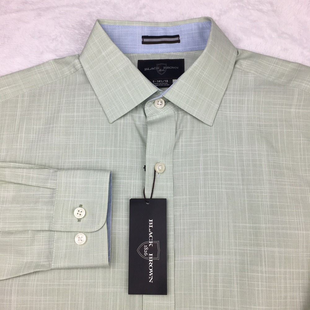 BLACK BROWN Men's Small 14.5-15 Spearmint Fitted Dress Shirt Contrasting Trim NW